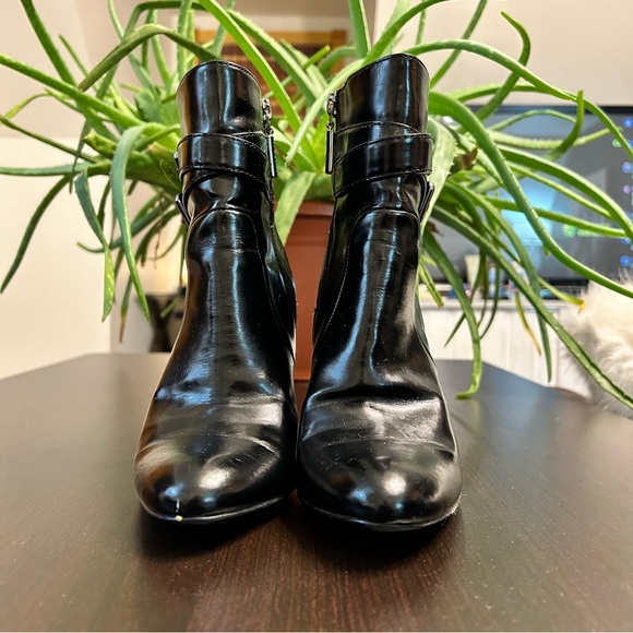 Calvin Klein Cambria Black Zip Ankle High Heel Boots with Buckle | Size 6.5 | - Picture 3 of 14